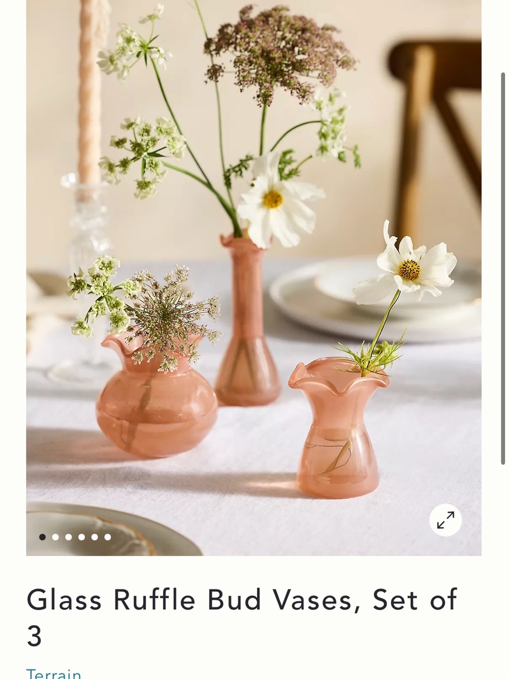 Anthropologie Glass Ruffle Bud Vases Set of 3 - Rose Pink